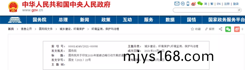 2030年前碳達峯(feng)行動方(fang)案的通知